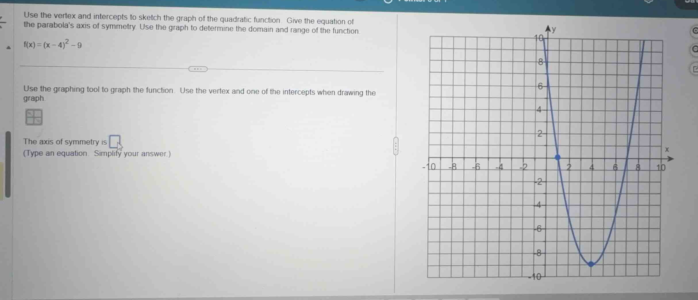 use the vertex and intercepts to sketch the graph of the quadratic func…