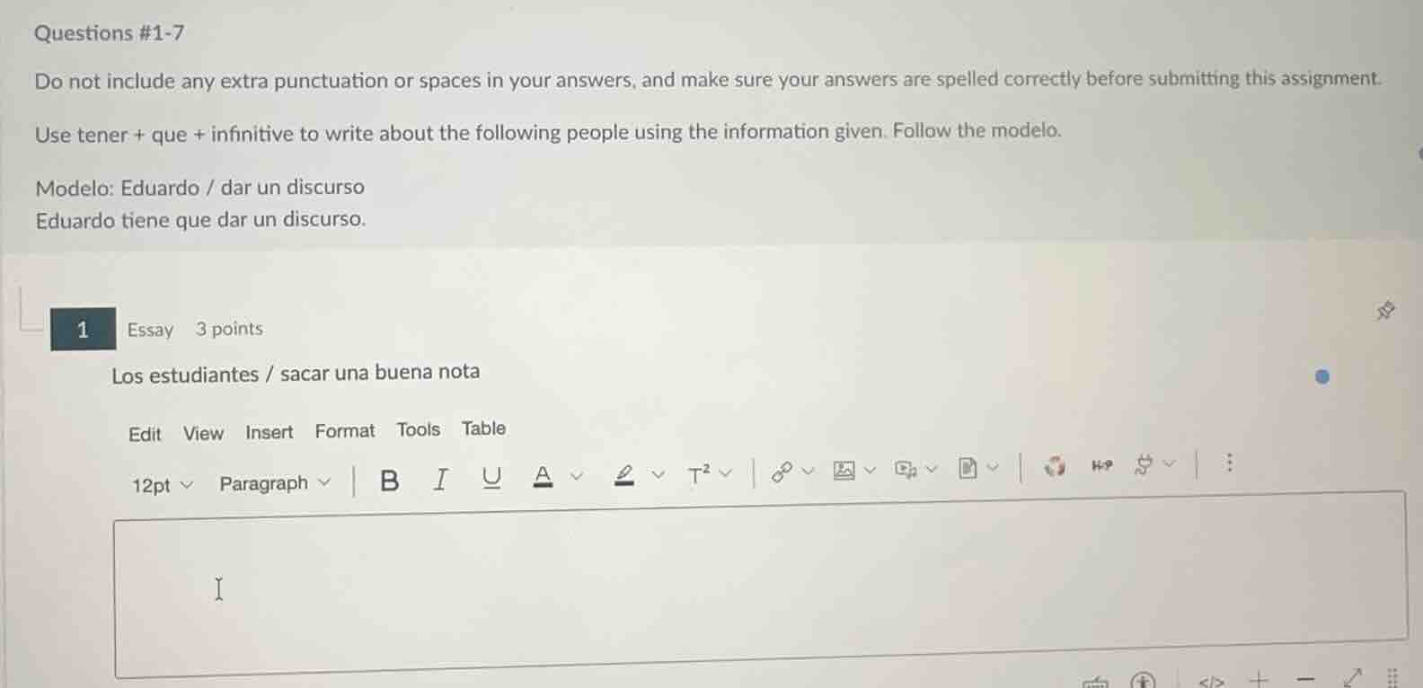 questions #1-7 do not include any extra punctuation or spaces in your a…