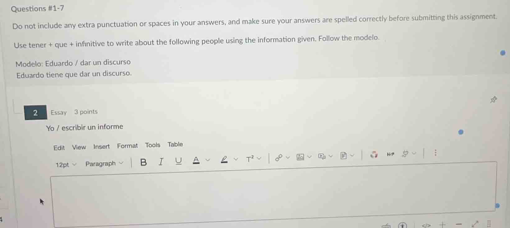 questions #1-7 do not include any extra punctuation or spaces in your a…