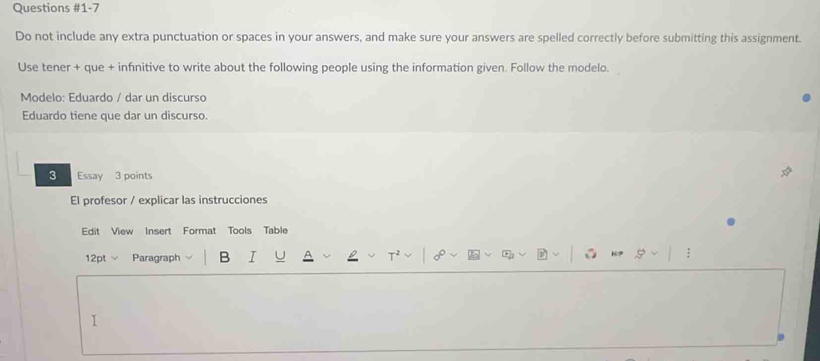 questions #1-7 do not include any extra punctuation or spaces in your a…