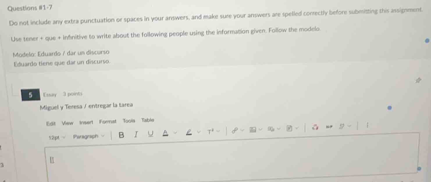 questions #1-7 do not include any extra punctuation or spaces in your a…