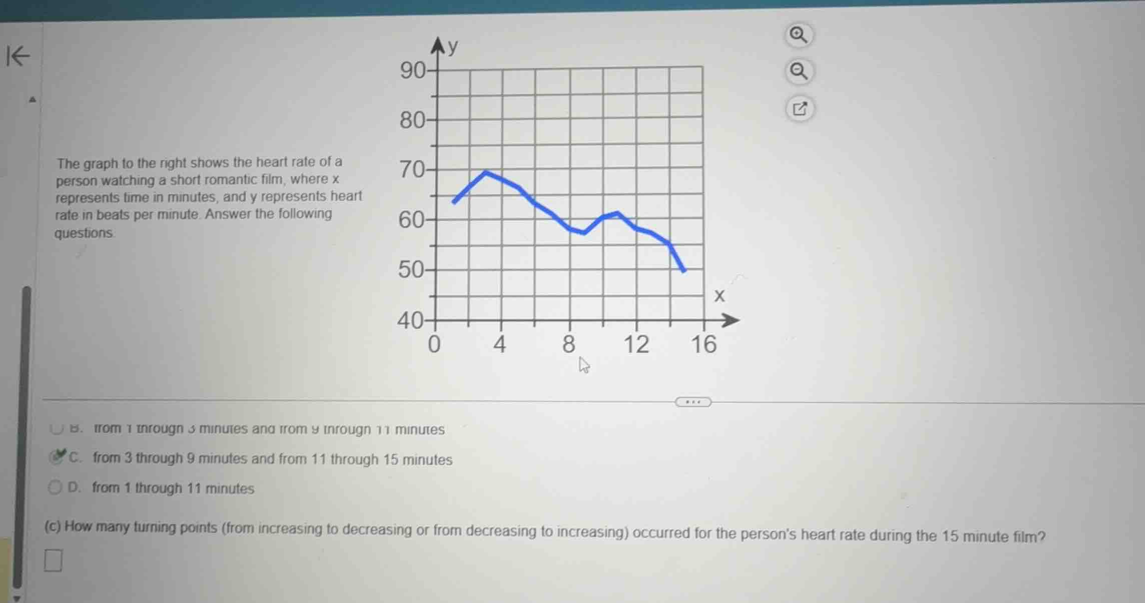 the graph to the right shows the heart rate of a person watching a shor…