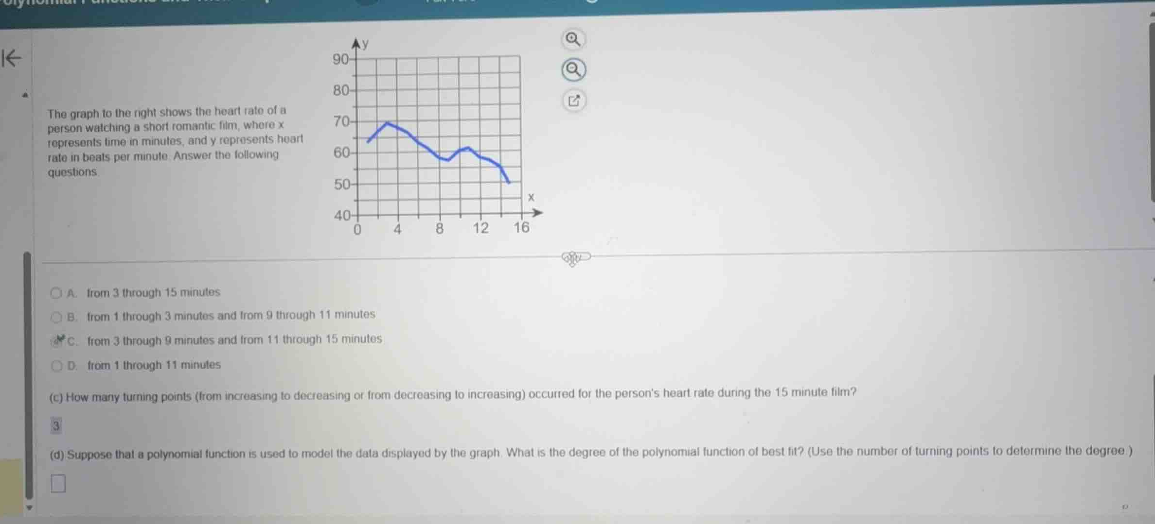 the graph to the right shows the heart rate of a person watching a shor…