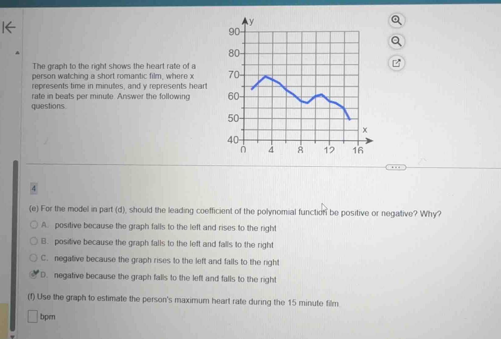 the graph to the right shows the heart rate of a person watching a shor…