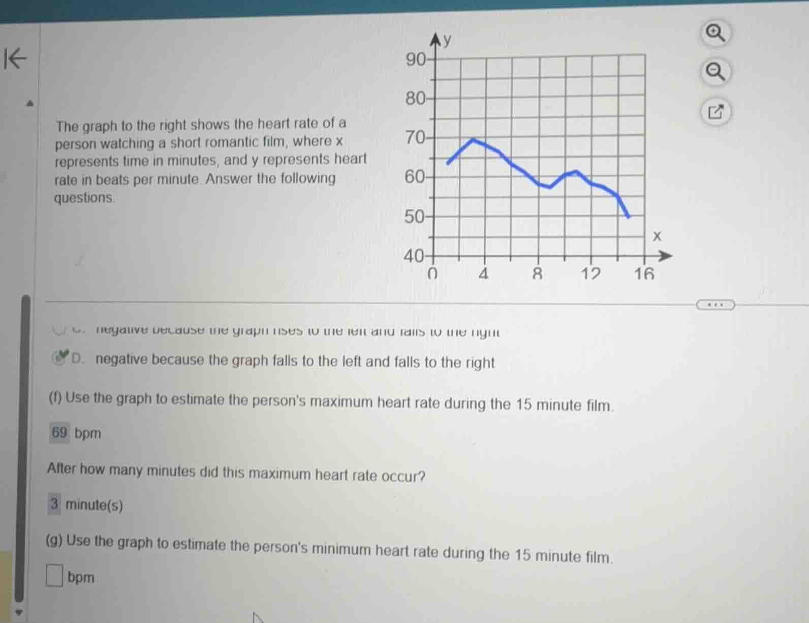 the graph to the right shows the heart rate of a person watching a shor…