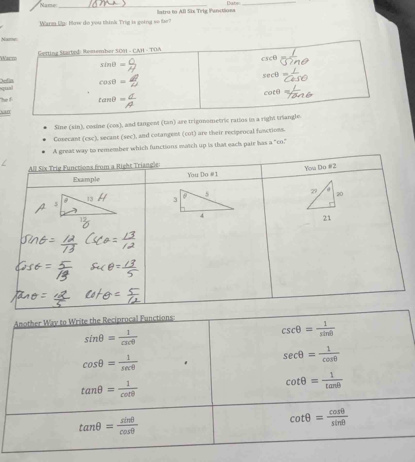 intro to all six trig functions getting started: remember soh-cah-toa \…