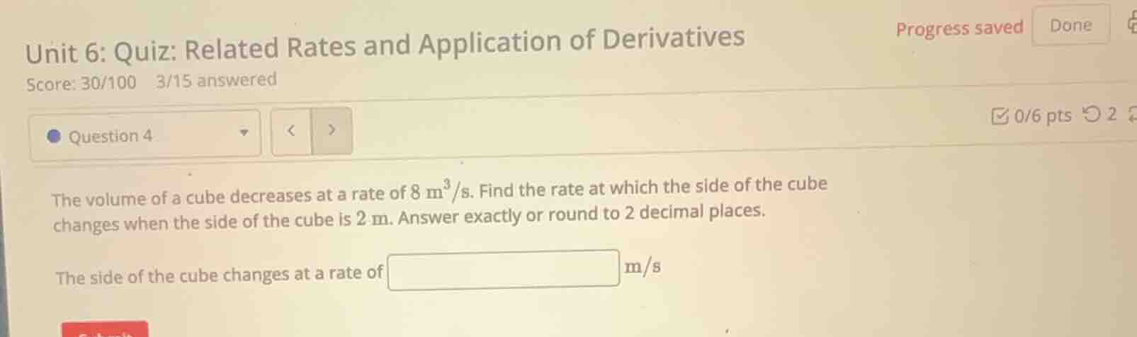 the volume of a cube decreases at a rate of \\(8\\text{ m}^3/\\text{s}\…