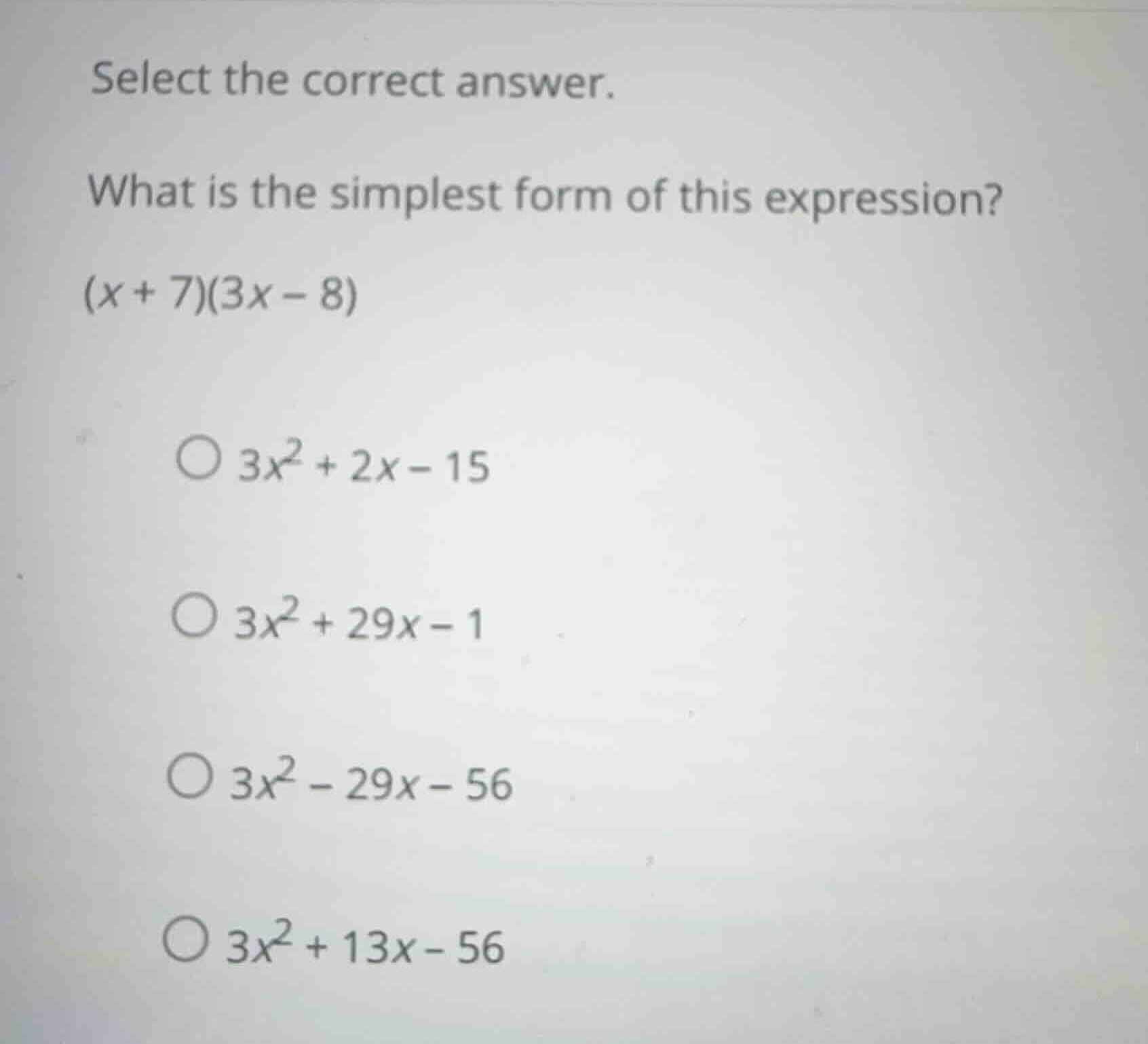 select the correct answer. what is the simplest form of this expression…