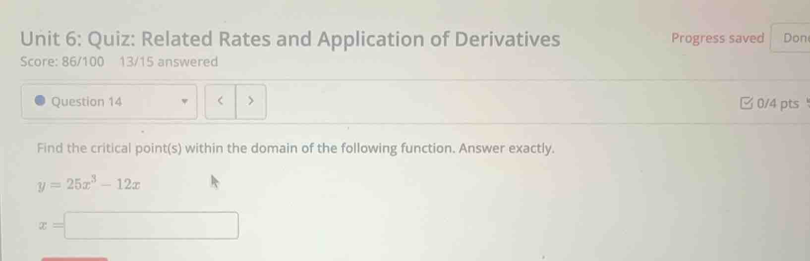 unit 6: quiz: related rates and application of derivatives question 14 …