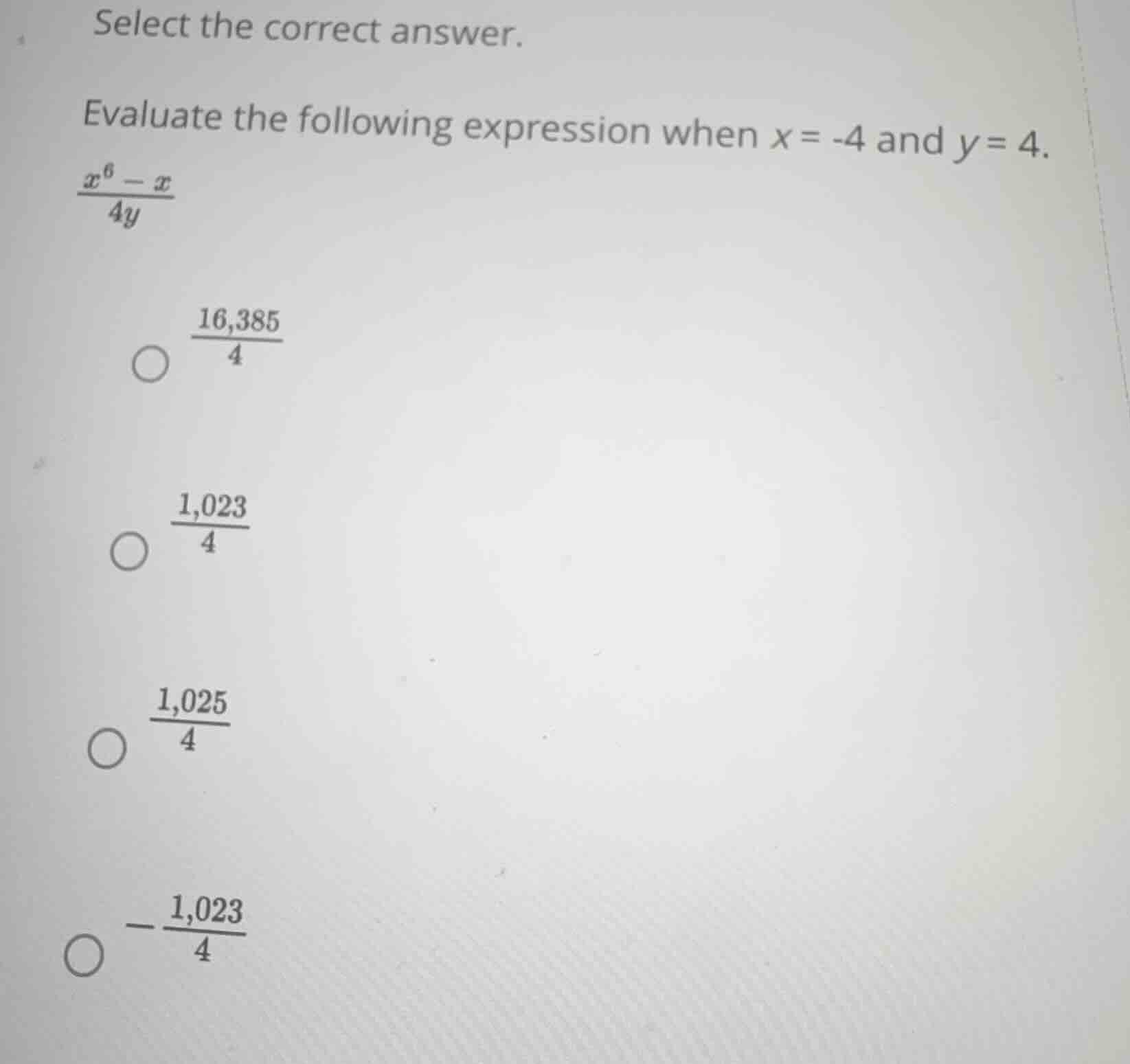 select the correct answer. evaluate the following expression when \\(x …