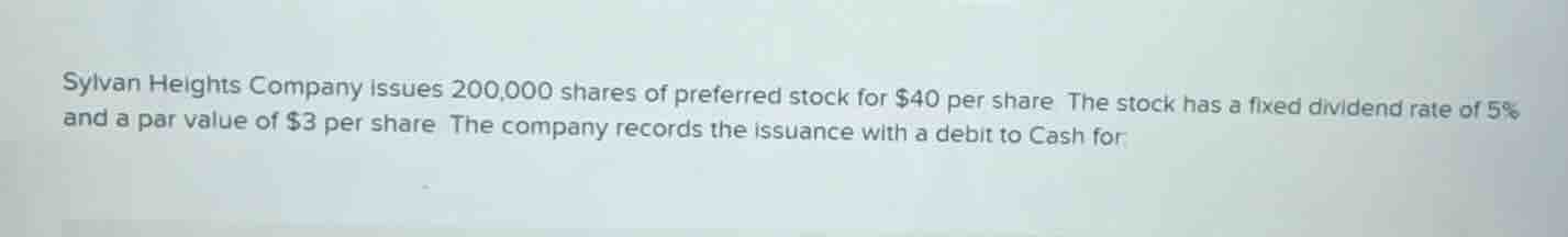 sylvan heights company issues 200,000 shares of preferred stock for $40…