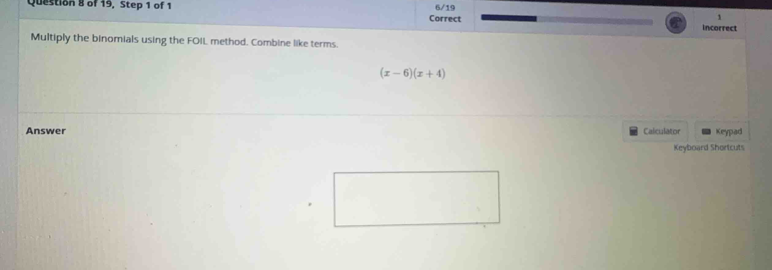 multiply the binomials using the foil method. combine like terms. \\((x…