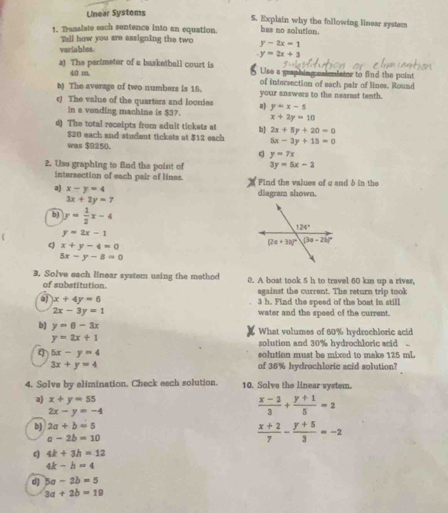 linear systems 1. translate each sentence into an equation. tell how yo…