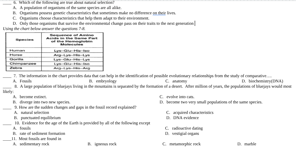 6. which of the following are true about natural selection? a. a popula…