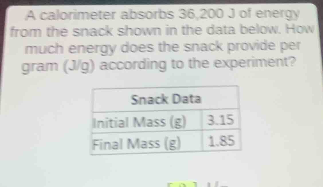 a calorimeter absorbs 36,200 j of energy from the snack shown in the da…