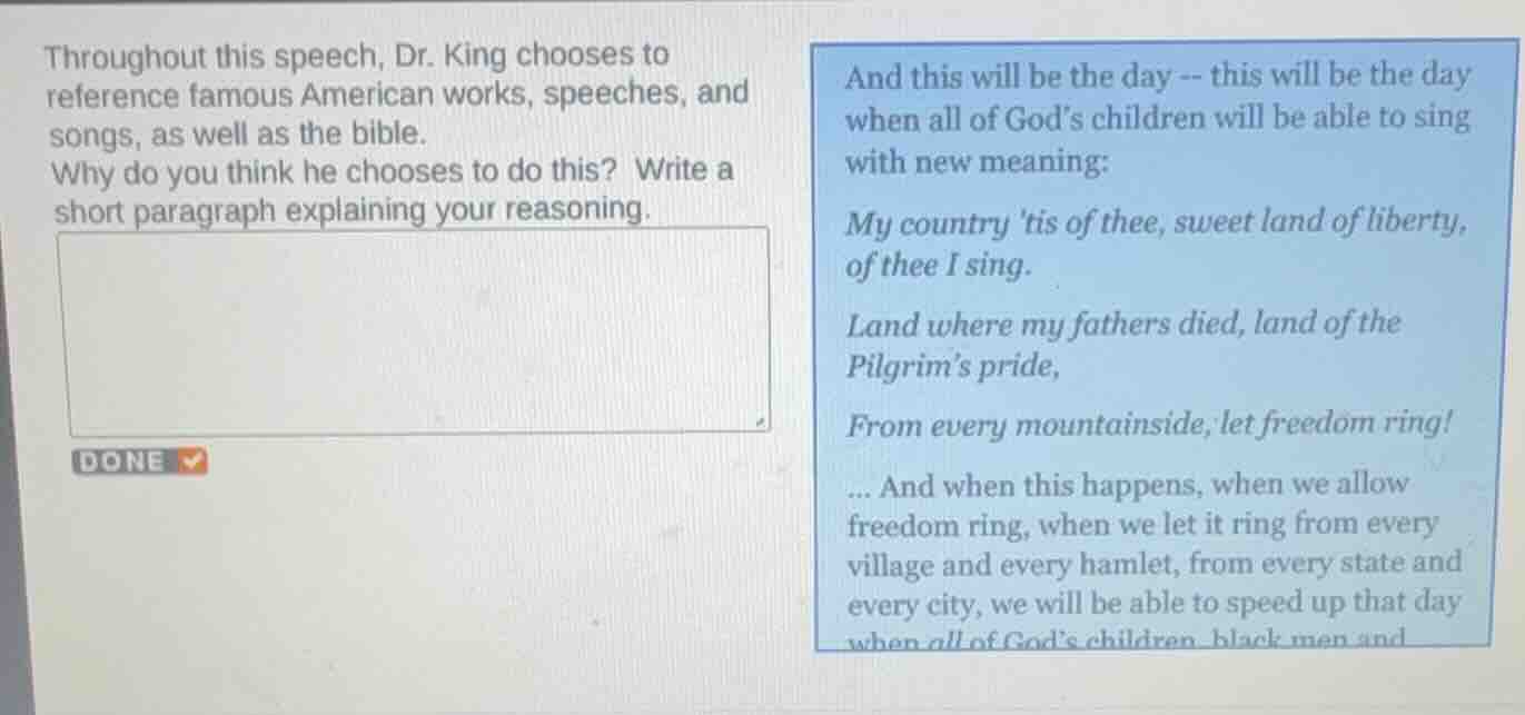 throughout this speech, dr. king chooses to reference famous american w…