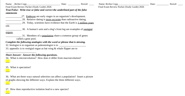 name: richie copp date: period: final exam review packet (study guide) …