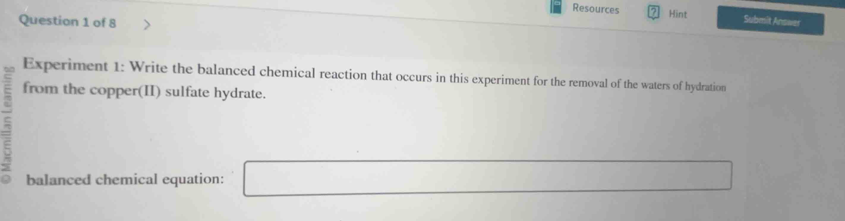 experiment 1: write the balanced chemical reaction that occurs in this …