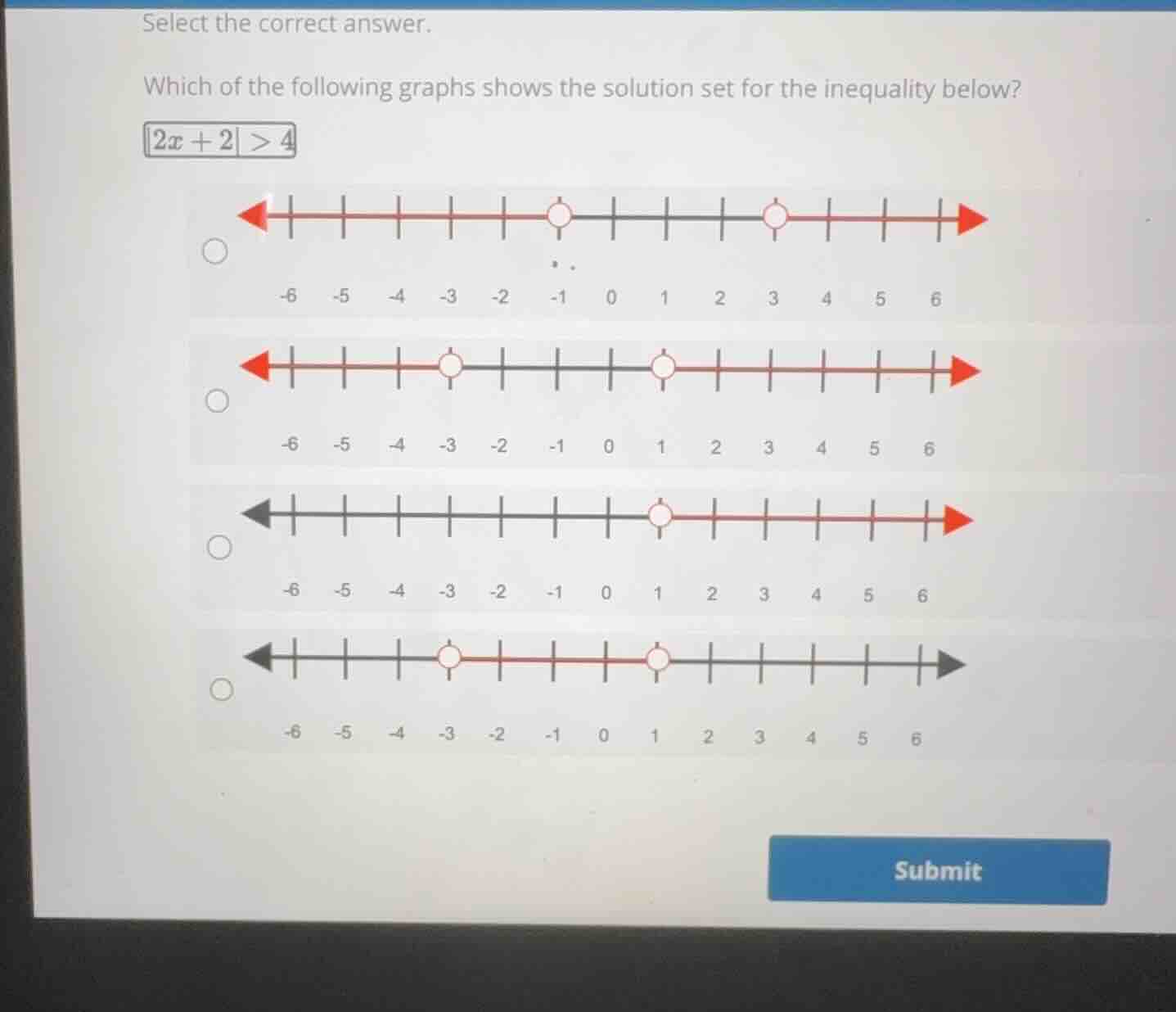 select the correct answer. which of the following graphs shows the solu…