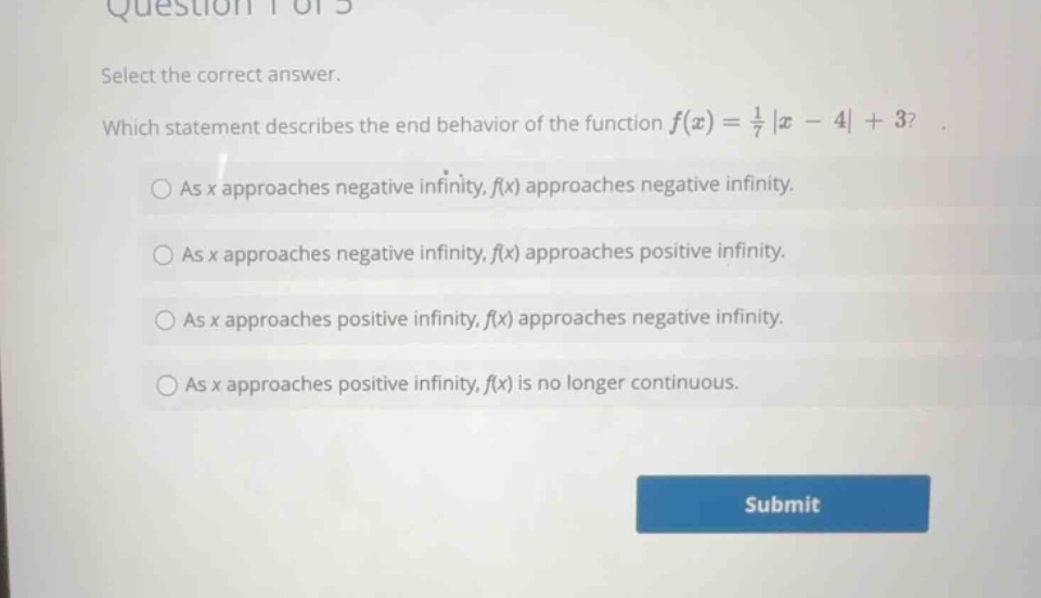 select the correct answer. which statement describes the end behavior o…