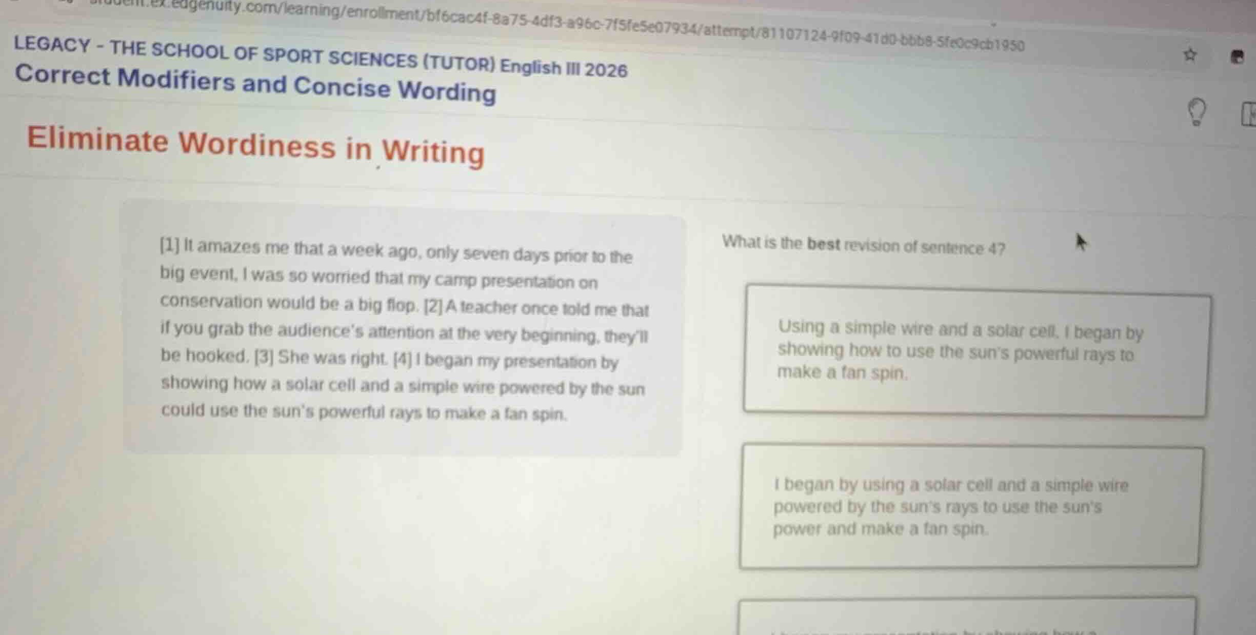 legacy - the school of sport sciences (tutor) english iii 2026 correct …