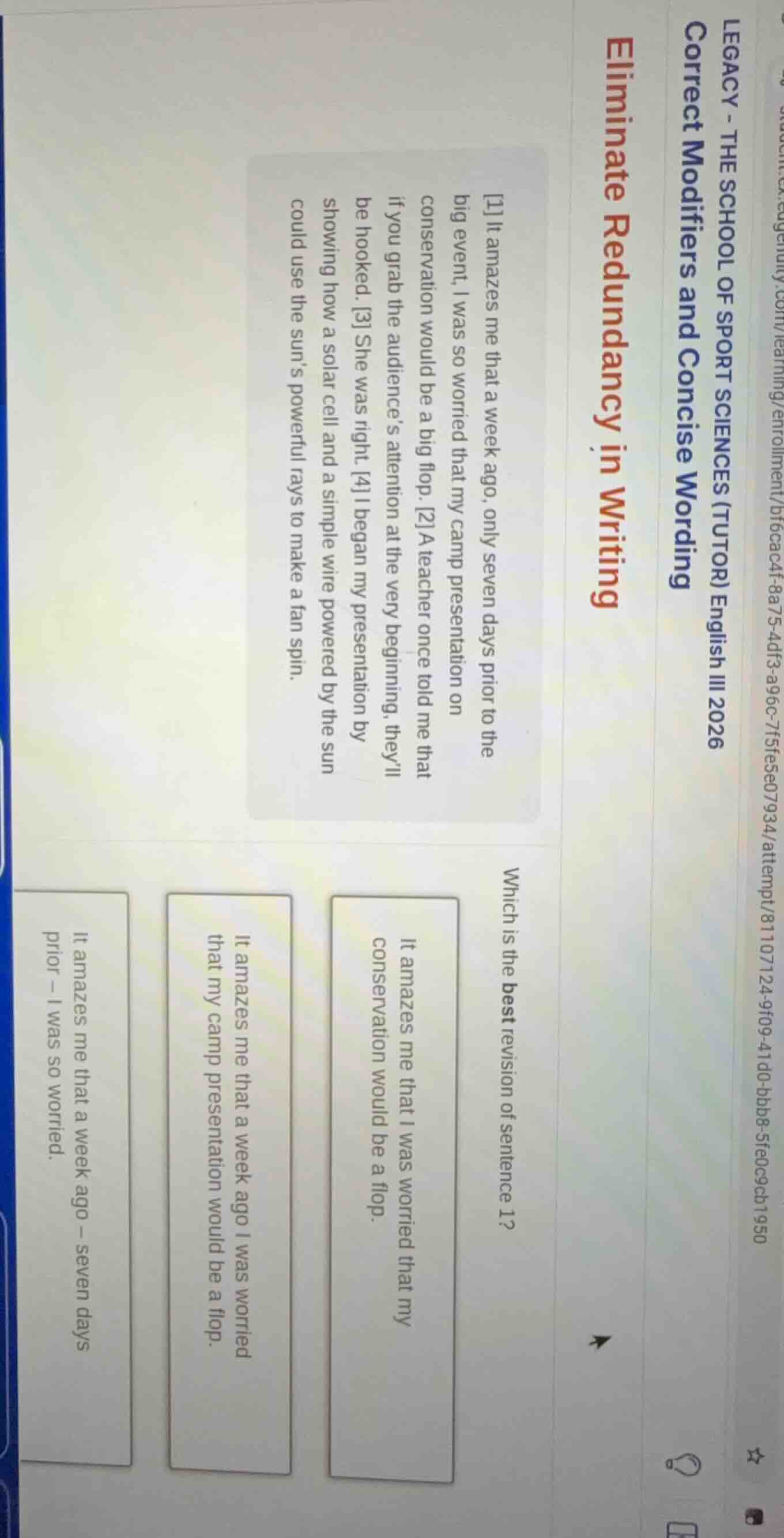 legacy - the school of sport sciences (tutor) english iii 2026 correct …