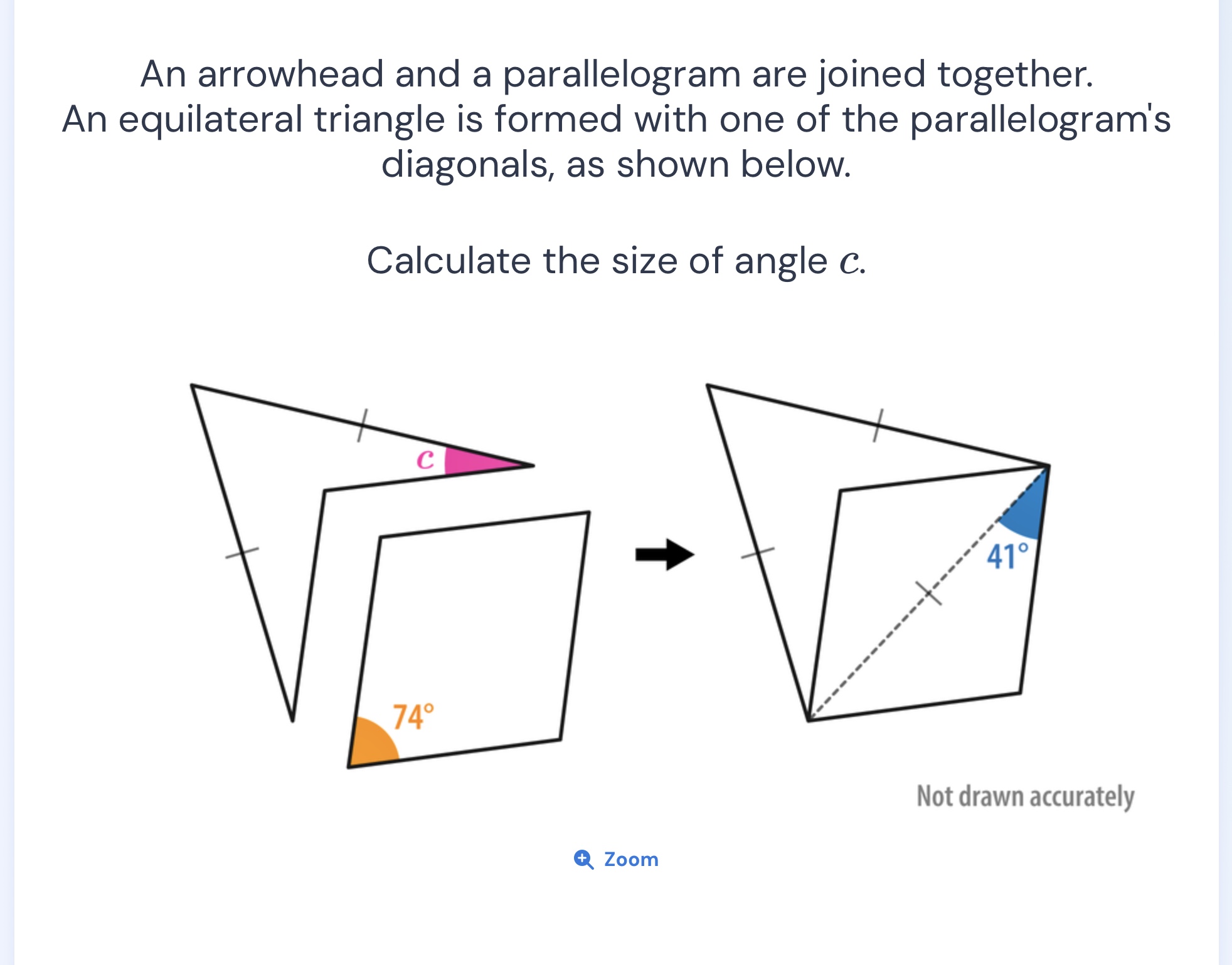 an arrowhead and a parallelogram are joined together. an equilateral tr…