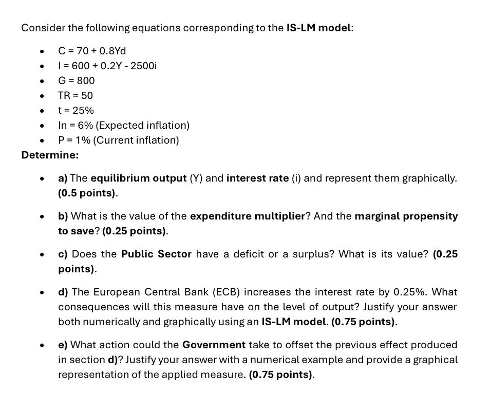 consider the following equations corresponding to the is-lm model: * \\…