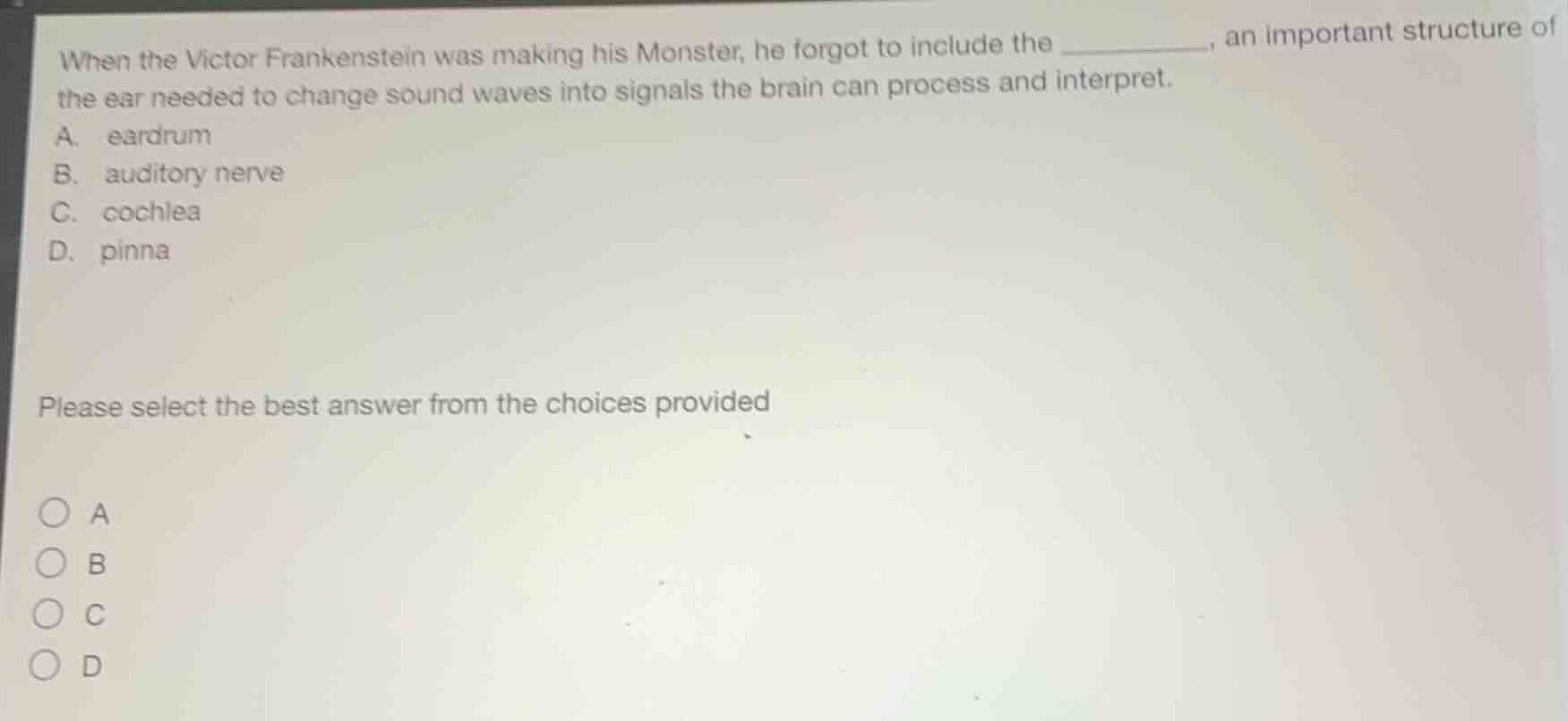 when the victor frankenstein was making his monster, he forgot to inclu…