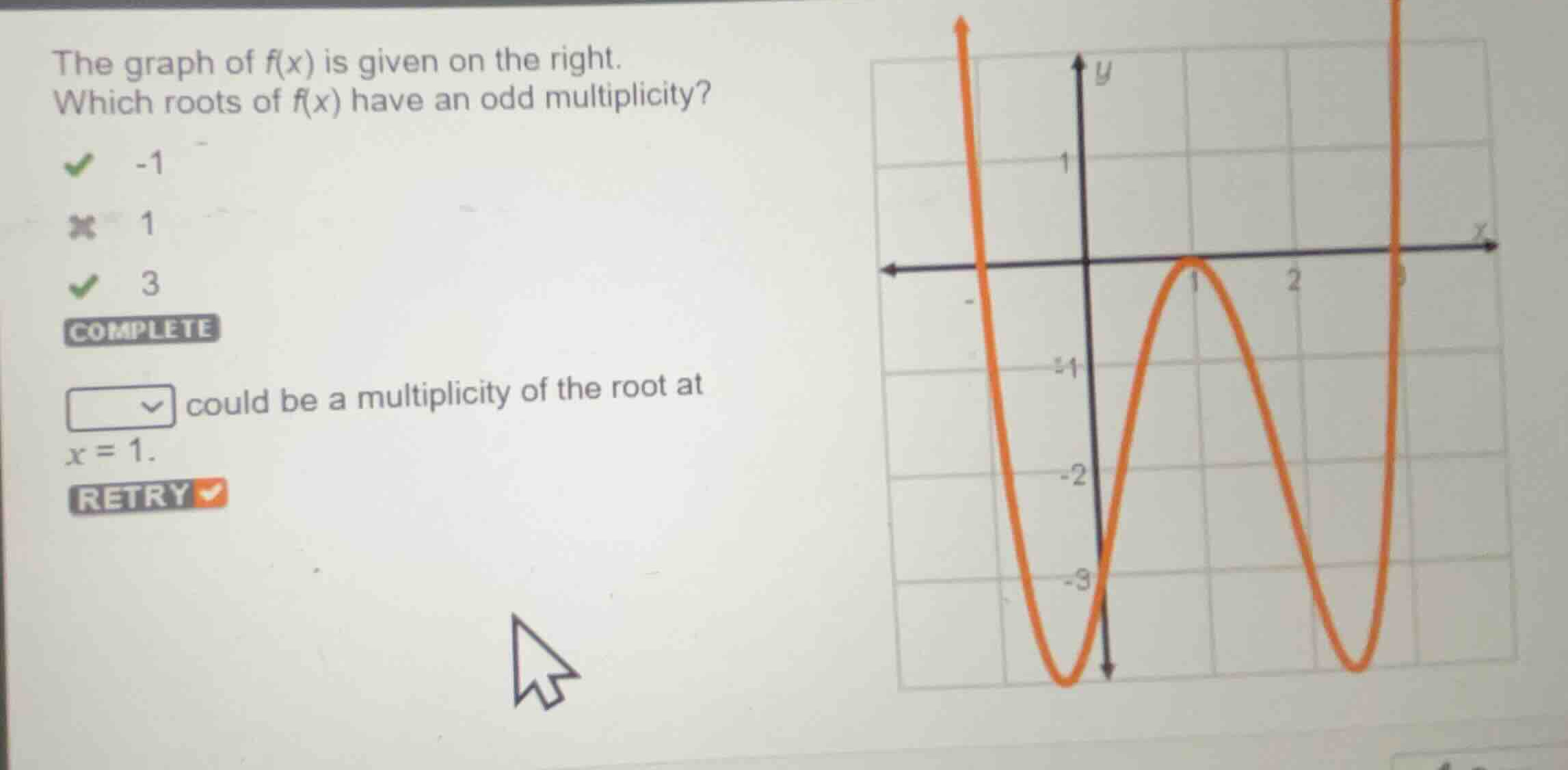 the graph of f(x) is given on the right. which roots of f(x) have an od…