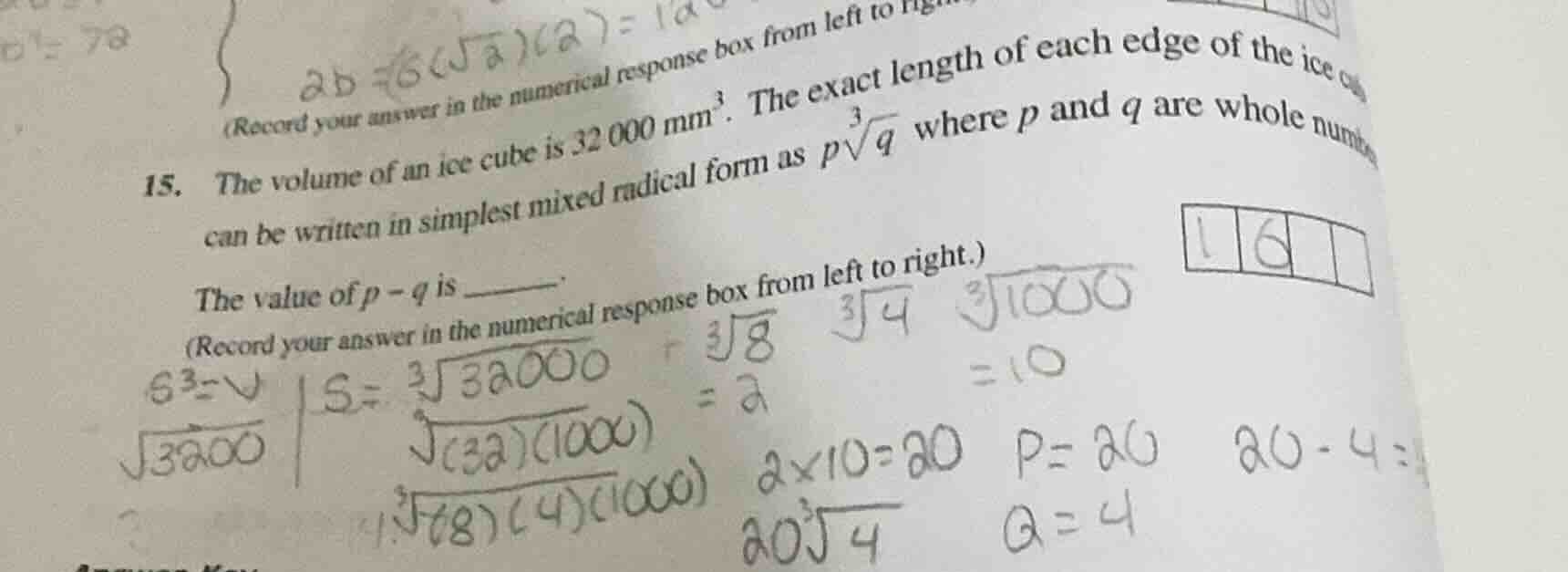 15. the volume of an ice cube is \\(32\\,000\\text{ mm}^3\\). the exact…