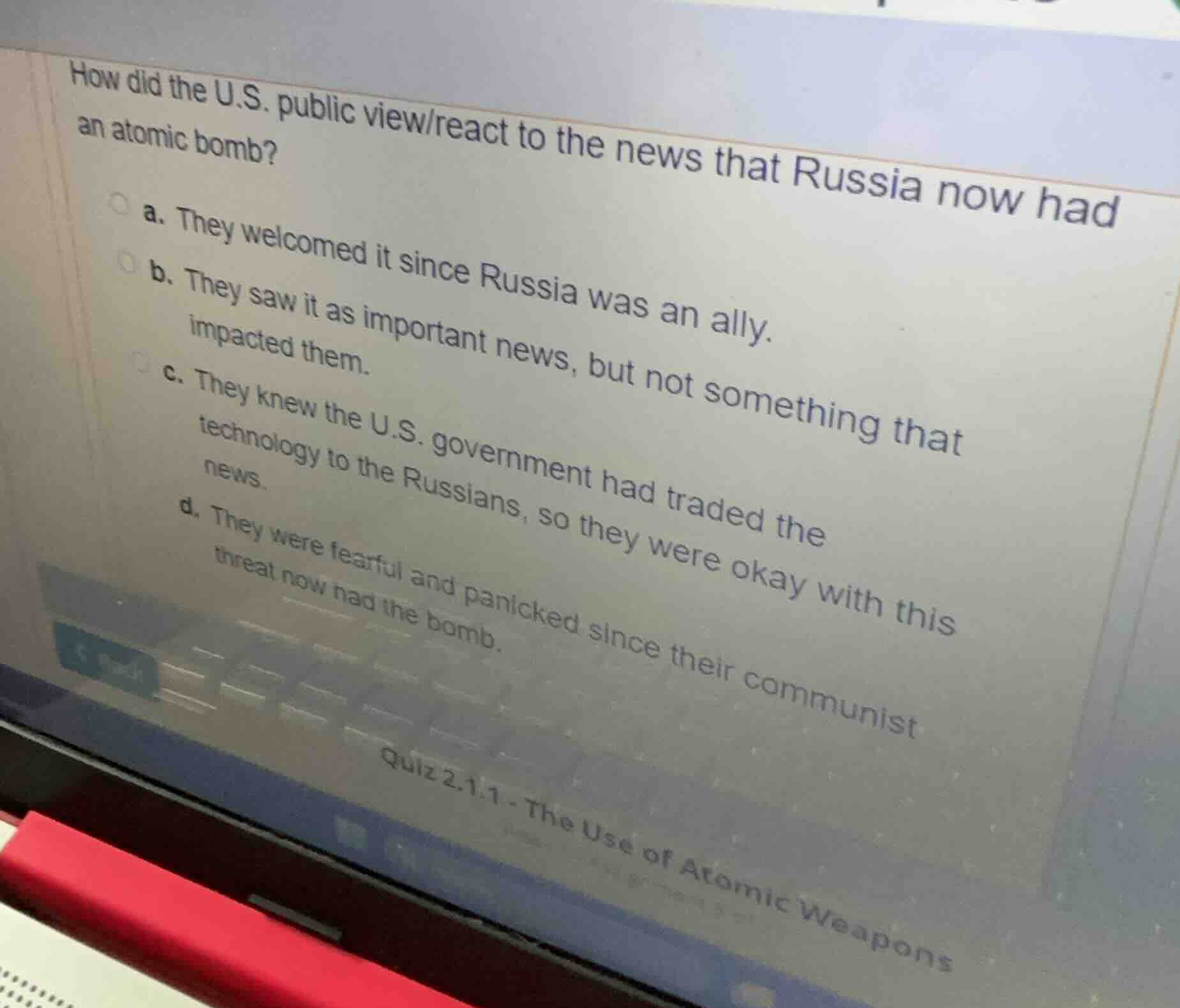 how did the u.s. public view/react to the news that russia now had an a…