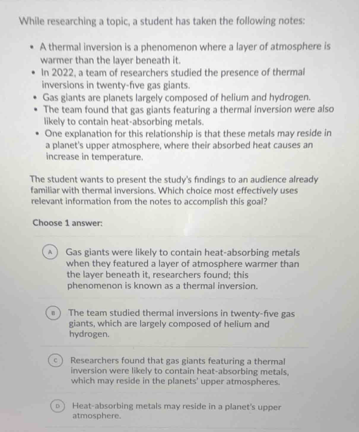 while researching a topic, a student has taken the following notes: * a…