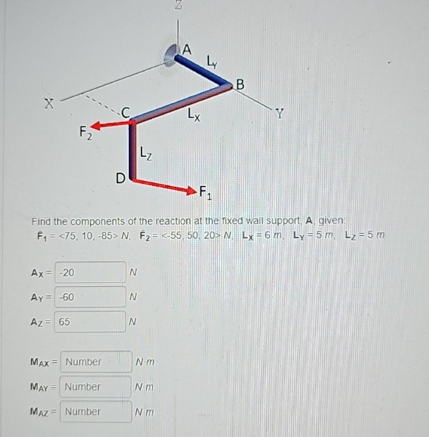 find the components of the reaction at the fixed wall support, a, given…