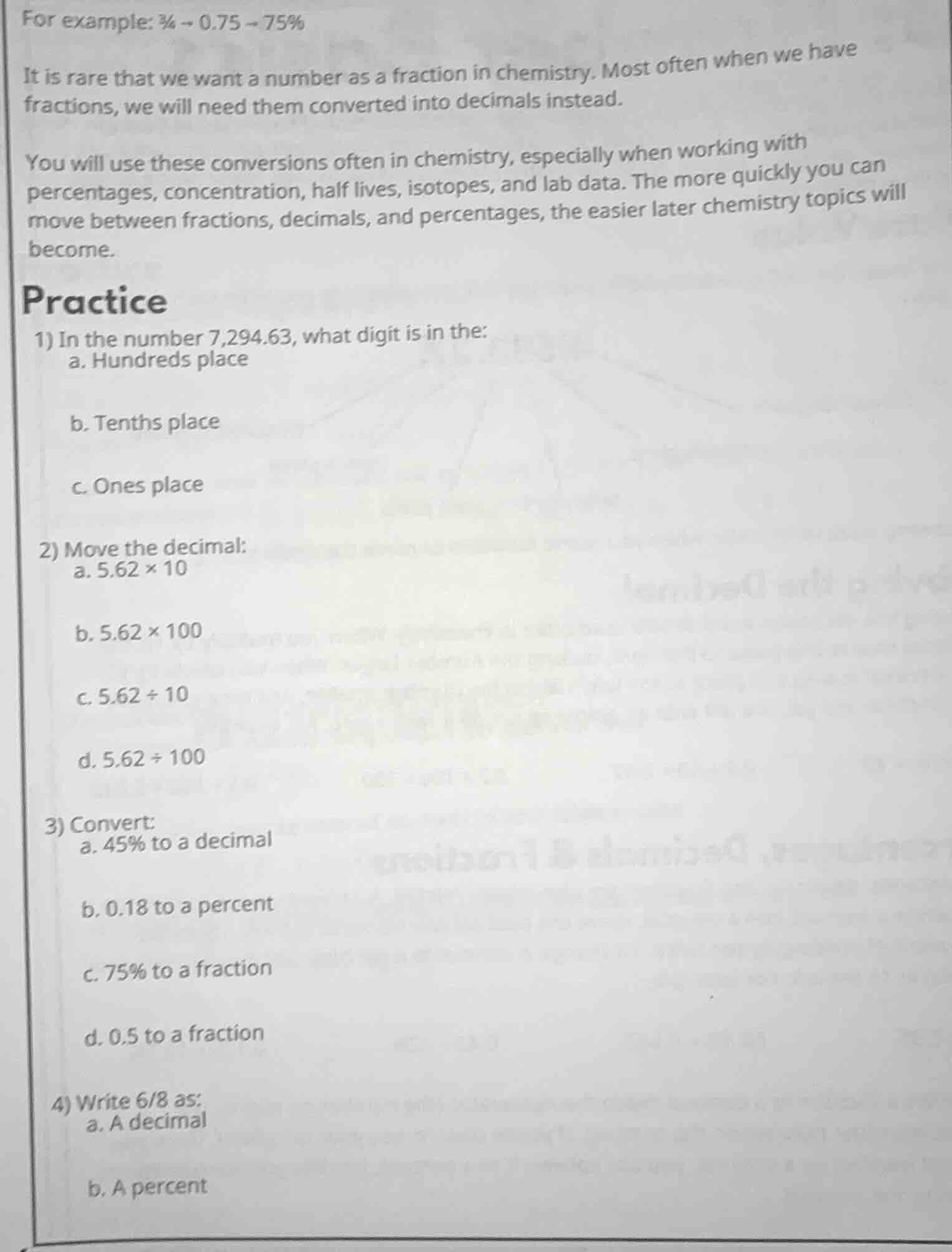 for example: \\(\\frac{3}{4} \ ightarrow 0.75 \ ightarrow 75\\%\\) it i…