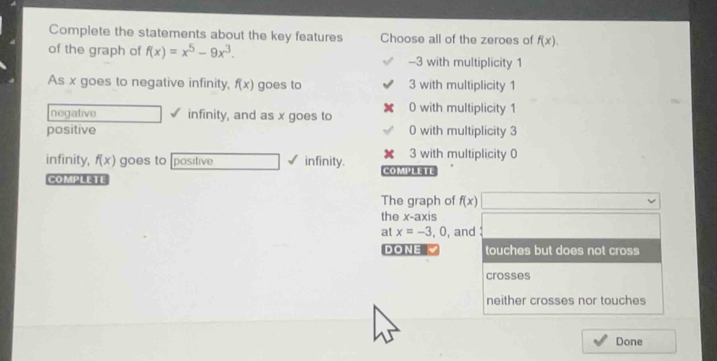 complete the statements about the key features of the graph of \\(f(x) …