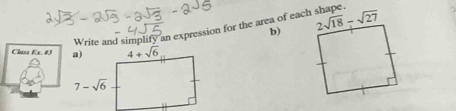 write and simplify an expression for the area of each shape. a) width: …