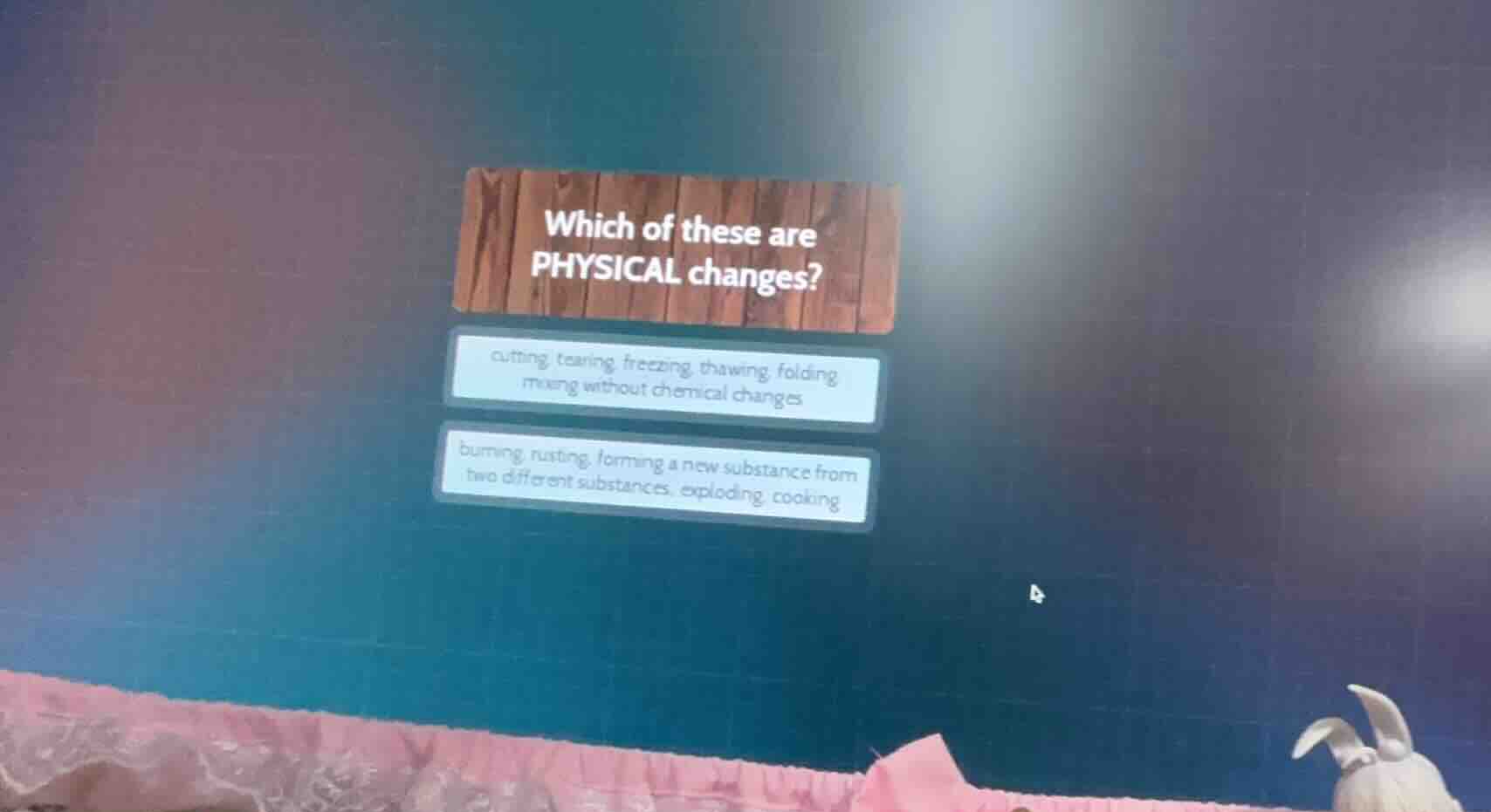 which of these are physical changes? cutting, tearing, freezing, thawin…