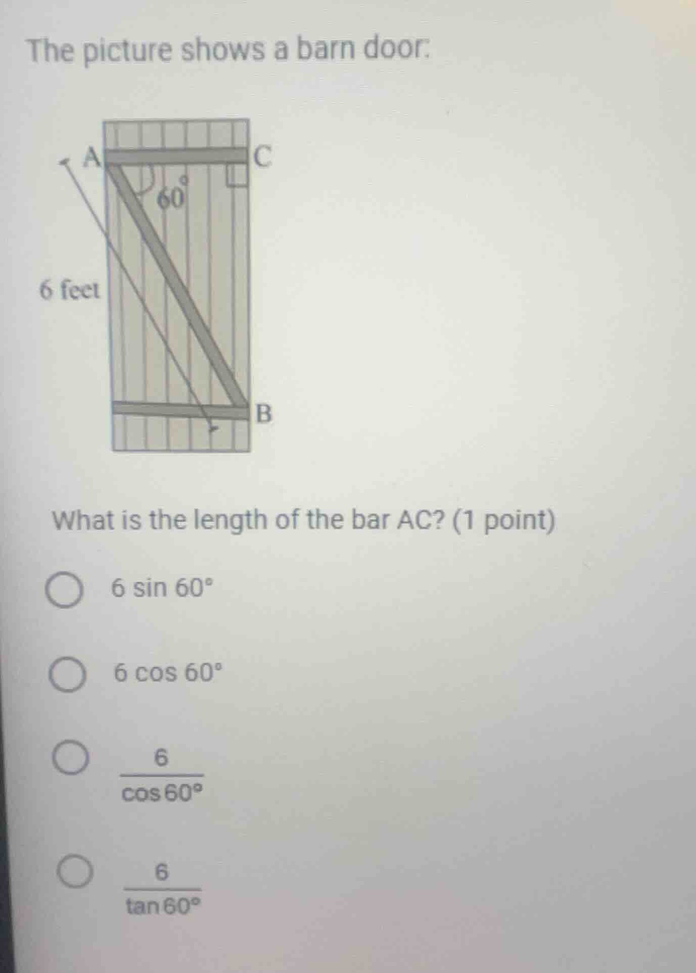 the picture shows a barn door. what is the length of the bar ac? (1 poi…