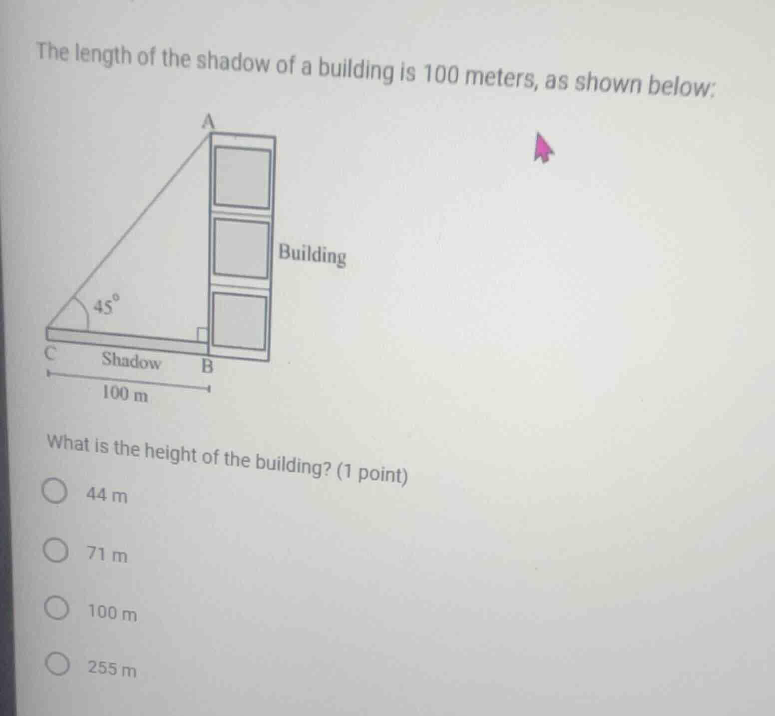 the length of the shadow of a building is 100 meters, as shown below: w…