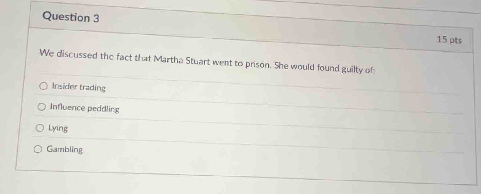 question 3 we discussed the fact that martha stuart went to prison. she…