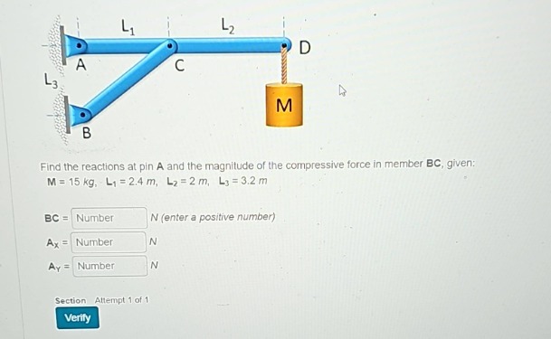 find the reactions at pin a and the magnitude of the compressive force …