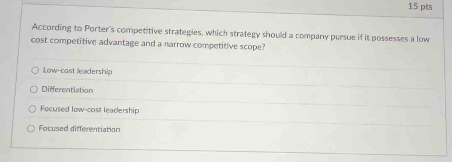according to porters competitive strategies, which strategy should a co…