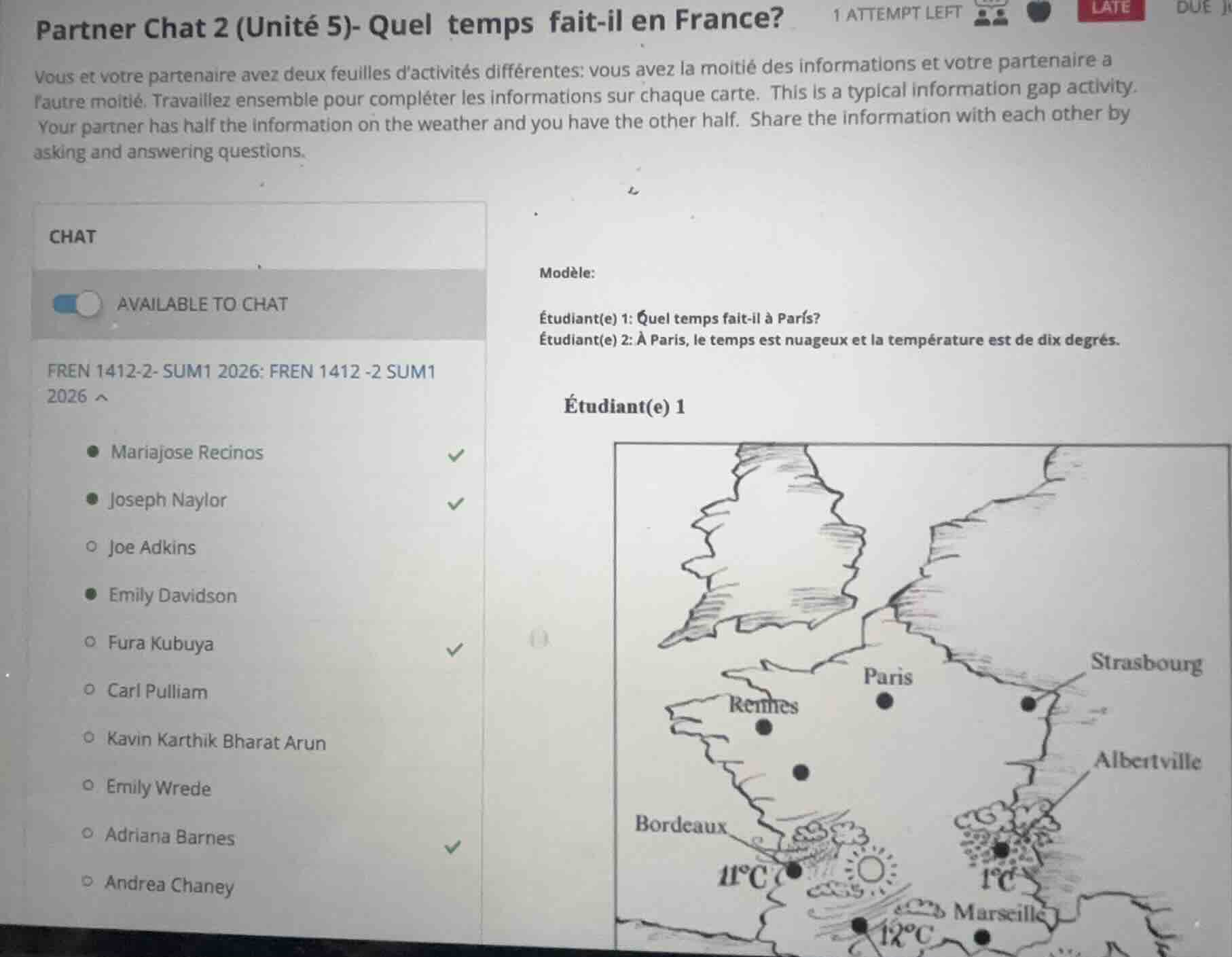 partner chat 2 (unité 5)- quel temps fait-il en france? vous et votre p…