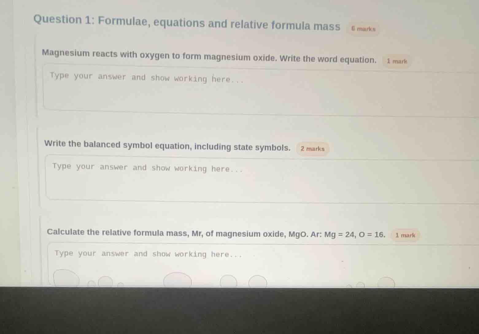 question 1: formulae, equations and relative formula mass magnesium rea…