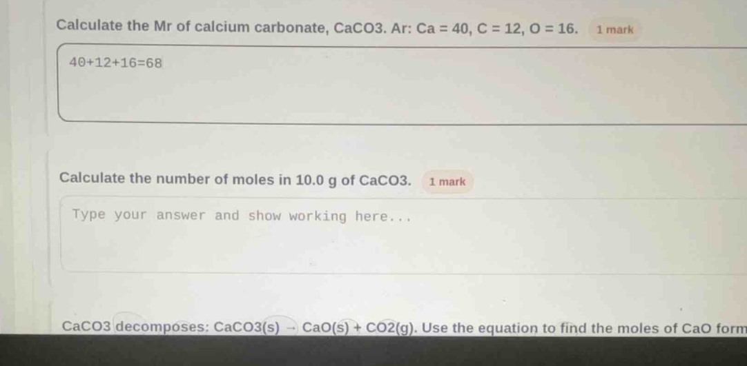 calculate the mr of calcium carbonate, \\(\\text{caco}_3\\). \\(\\text{…