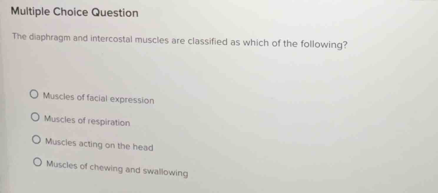 multiple choice question the diaphragm and intercostal muscles are clas…