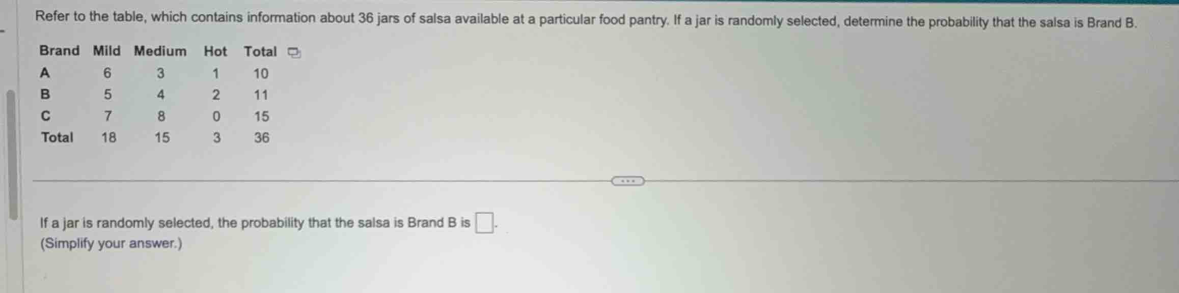 refer to the table, which contains information about 36 jars of salsa a…