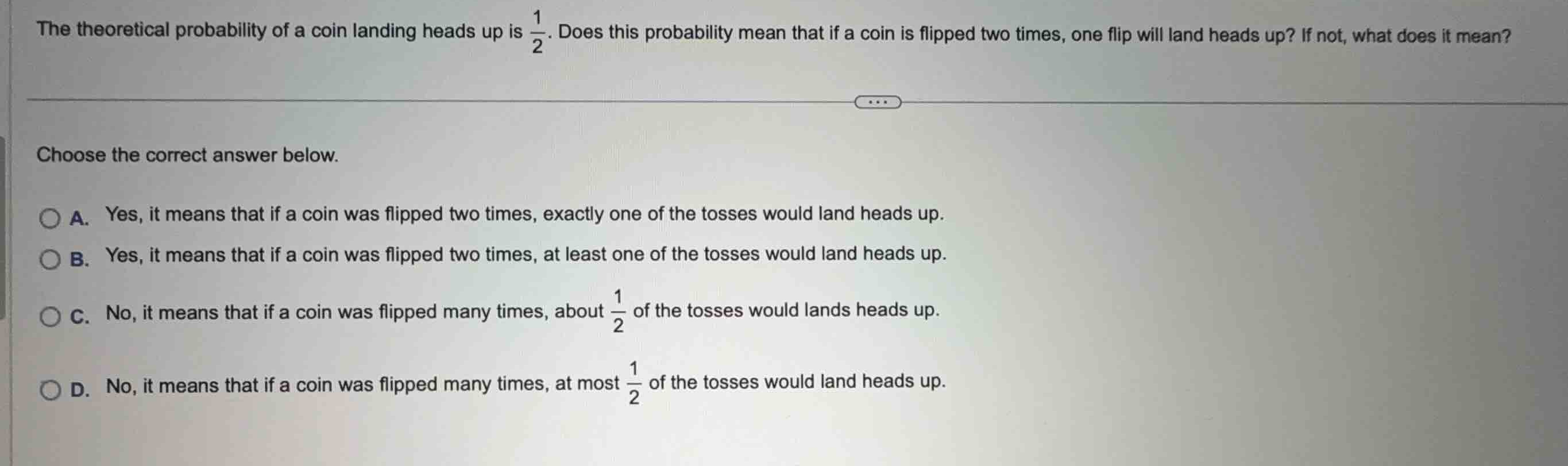 the theoretical probability of a coin landing heads up is \\(\\frac{1}{…