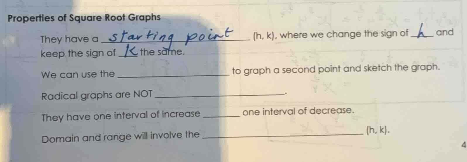 properties of square root graphs they have a starting point \\((h, k)\\…